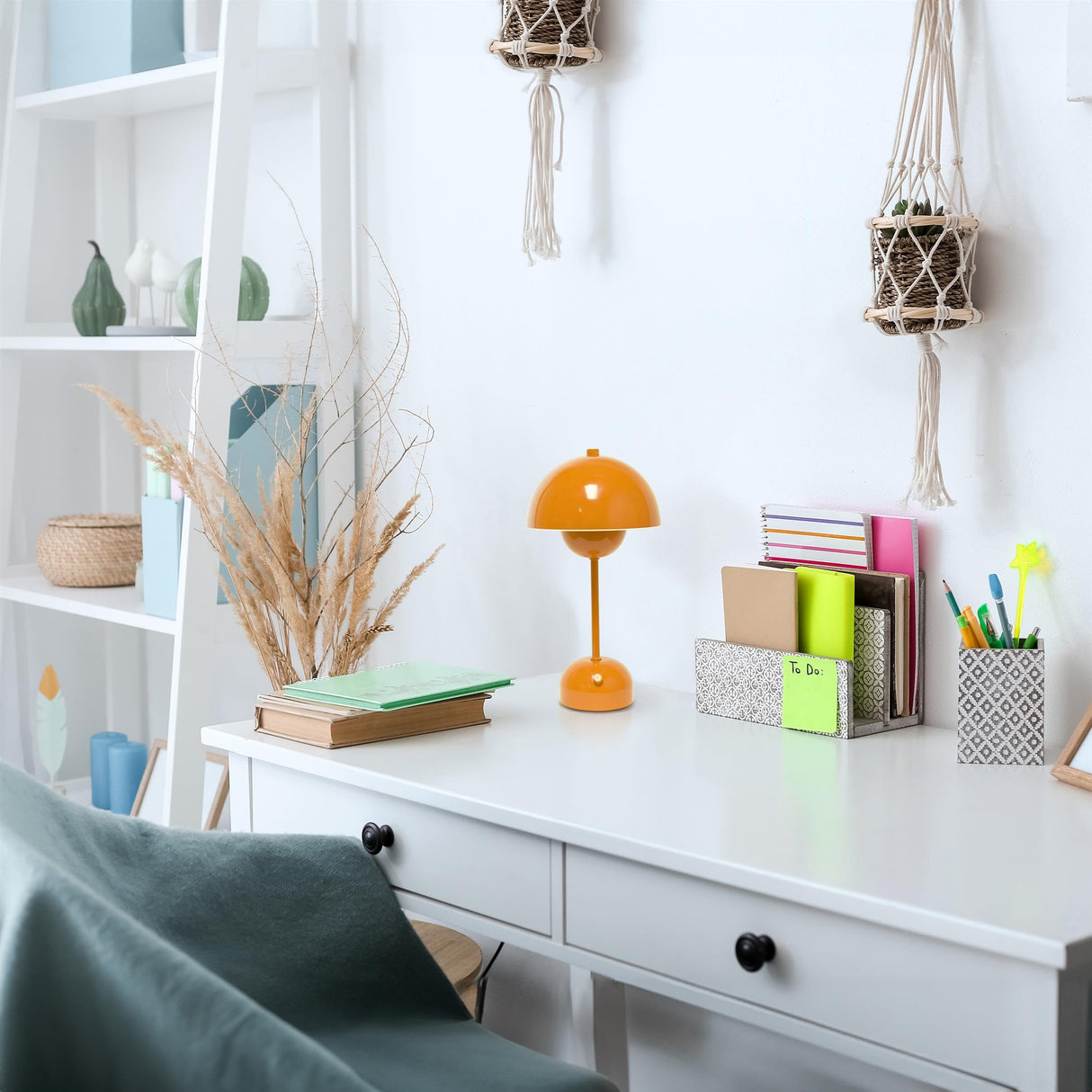 Hjemix | Enkle design LED berøringslampe, 11.8&quot; bærbar & oppladbar sopp i oransje