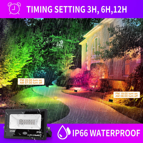 Hjemix | Monococo 25W Rgb Led Flomlys 4 Pakke, Vanntette Fargeendrende Lys Med Fjernkontroll