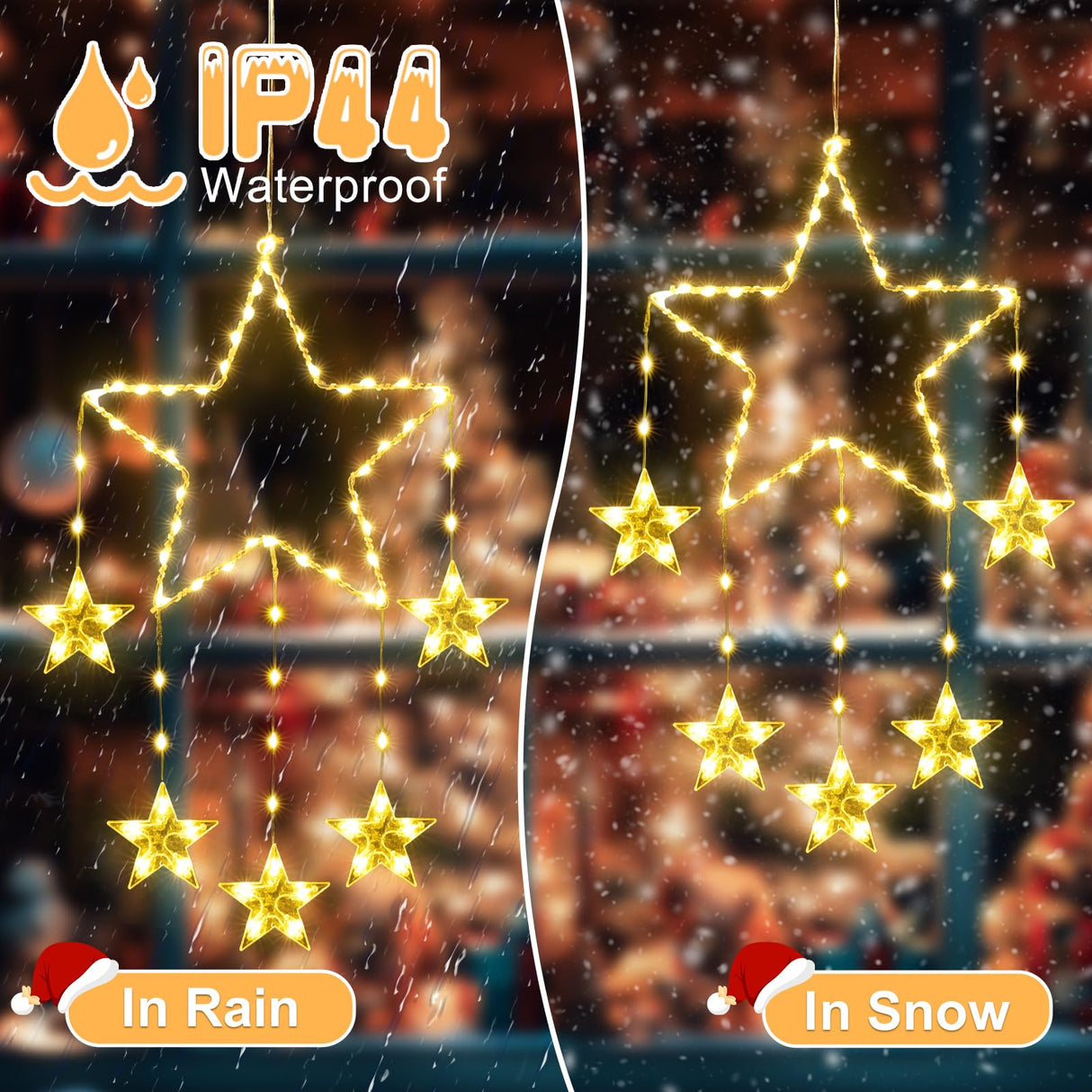 Hjemix | Quntis 2Pcs 95cm Store Storelys, 84LED 12 Stjerner Batteridrevne Jule Silhouette Funklende Stjerne Lys med Timer Minne, 8 Moduser Jule Innendørs Utendørs Hengende Dekorasjon, Varm Hvit