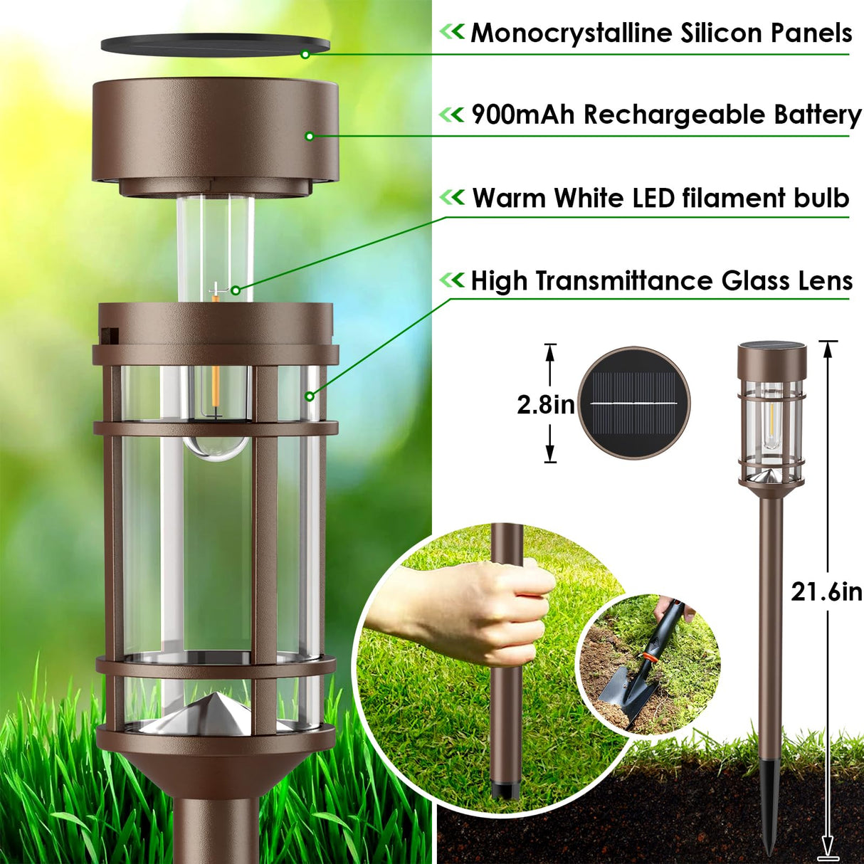Hjemix | Mancra 8 Pakke Solenergi Utendørslys, Ip65 Vanntett, Lys For Terrasse, Plen, Og Hage