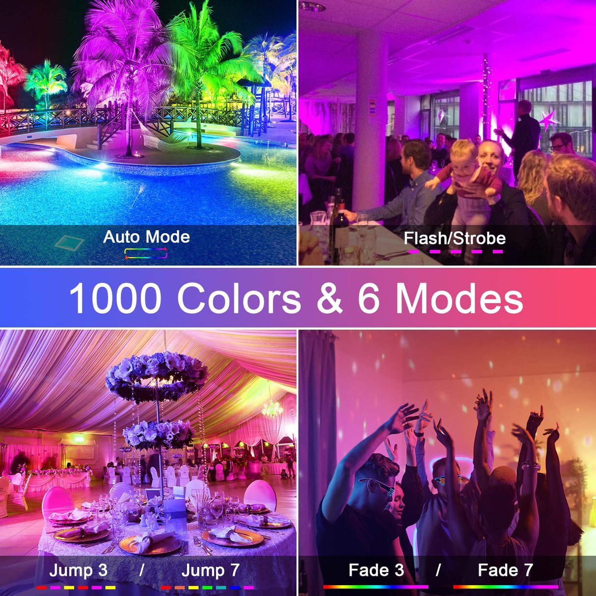 Hjemix | Monococo 25W Rgb Led Flomlys 4 Pakke, Vanntette Fargeendrende Lys Med Fjernkontroll