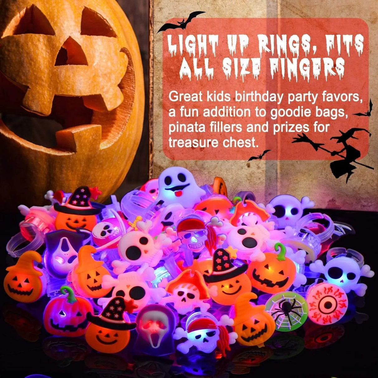 Hjemix | LED Lyskilde Halloween Glødende Ring - Sett med 50stk