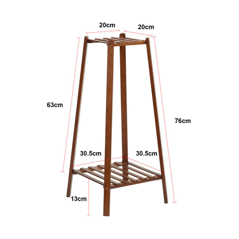Hjemix | 2 Tier Høy Plante Stativ Pottholder Lite Rom Bord Hage Blomsterpotte Brun
