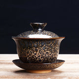 Hjemix | Vintage Brennovn Keramisk Gaiwan Sancai Tekopp Tekopp og Tallerken med Lokk