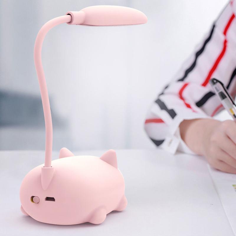 Hjemix | Mini Tegneserie Katt LED Øyevern Leselampe USB Oppladbar Skrivebordlampe