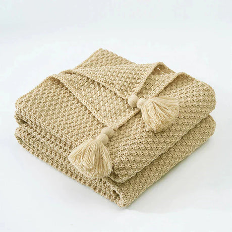 Hjemix | NordiWrap Strikket Ullteppe med Frynser | Nordisk Design | Koselig & Elegant | Perfekt for Hjemmet