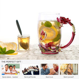 Hjemix | Emalje Rose Glass Te koppesett (Med skje)