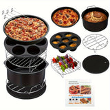 Hjemix | 11-delt 8-tommers Air Fryer tilbehørsett - Kompatibel med 3,7QT - 6,8QT Air Fryer, BPA-fri, oppvaskmaskin sikker, non-stick med kokebok