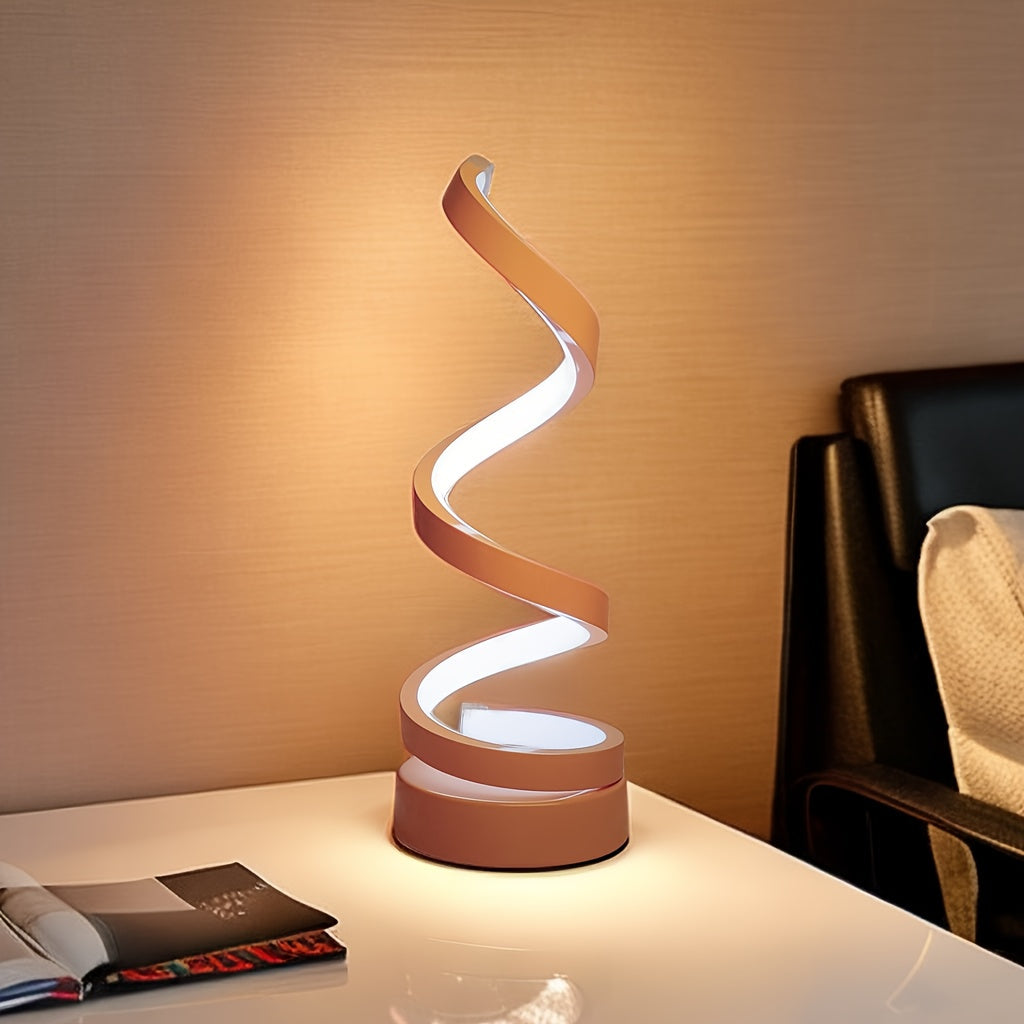 Hjemix | Modern Spiral Table Lamp – Kreativ LED Skrivebordslampe med Mild Varme Lys, Perfekt for Soverom, Stue, og Studie Dekor