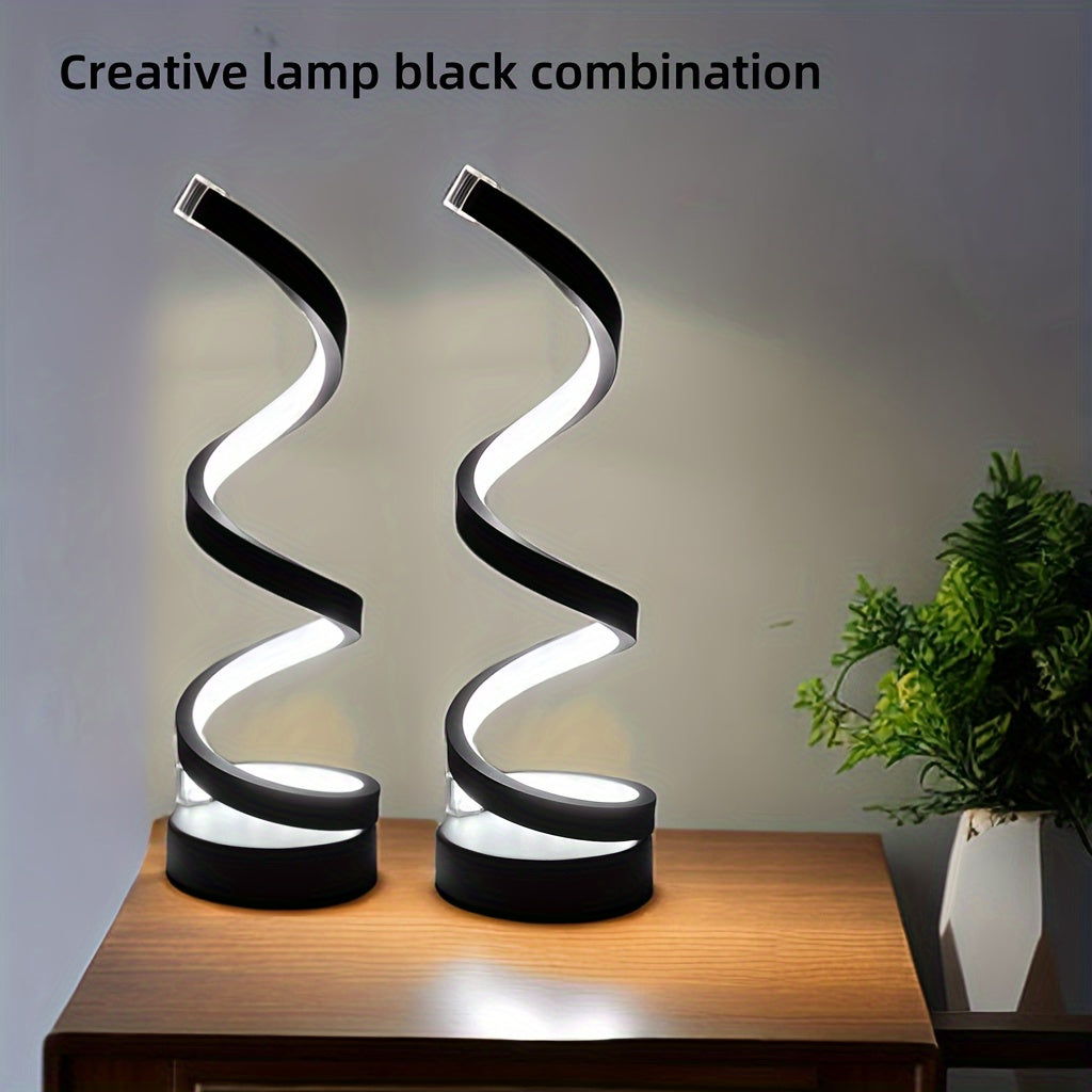 Hjemix | Modern Spiral Table Lamp – Kreativ LED Skrivebordslampe med Mild Varme Lys, Perfekt for Soverom, Stue, og Studie Dekor