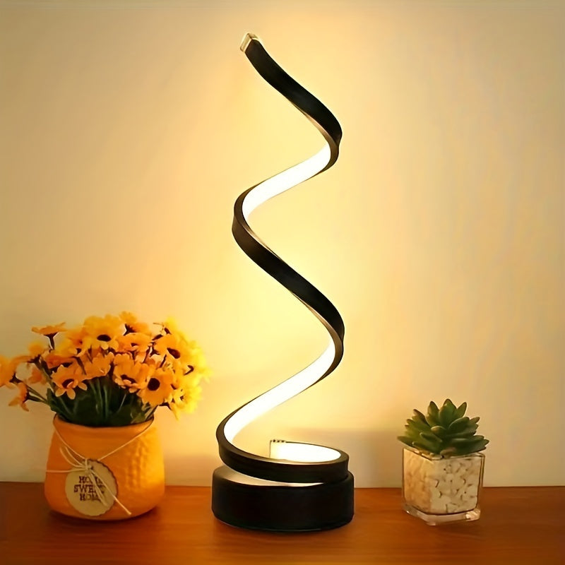 Hjemix | Modern Spiral Table Lamp – Kreativ LED Skrivebordslampe med Mild Varme Lys, Perfekt for Soverom, Stue, og Studie Dekor