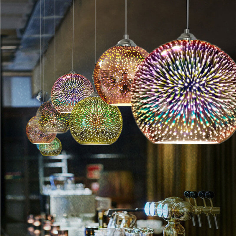 Hjemix | Moderne kreativ 3D fargerik fyrverkeriglass 1-lampe kuppelpendellampe