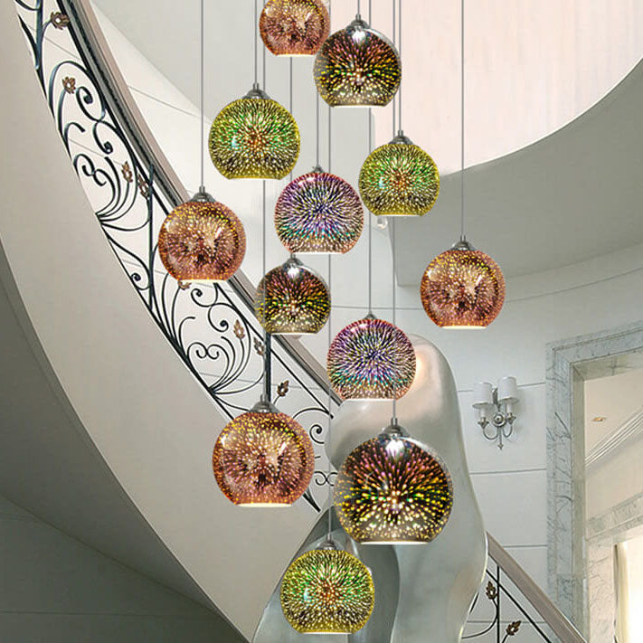 Hjemix | Moderne kreativ 3D fargerik fyrverkeriglass 1-lampe kuppelpendellampe