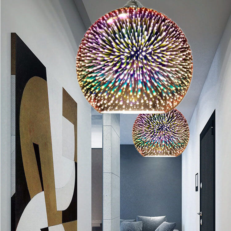 Hjemix | Moderne kreativ 3D fargerik fyrverkeriglass 1-lampe kuppelpendellampe