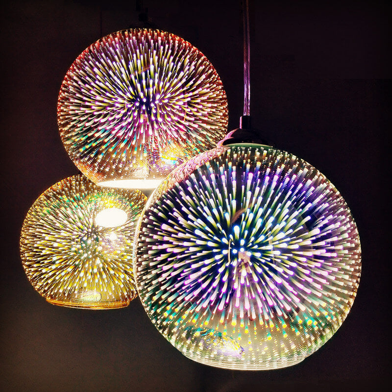 Hjemix | Moderne kreativ 3D fargerik fyrverkeriglass 1-lampe kuppelpendellampe