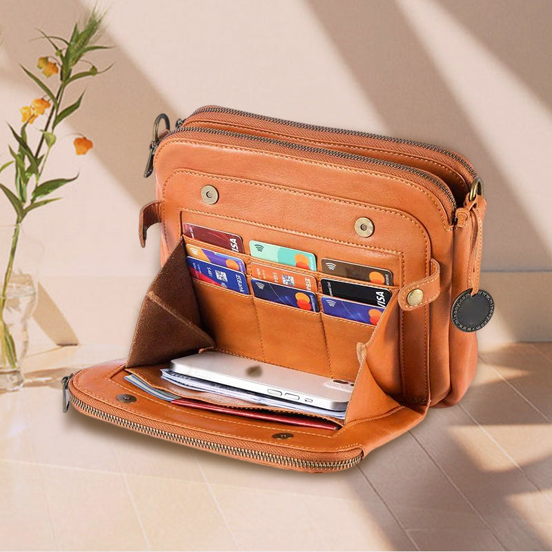 Hjemix | Tre-lags-lær-korsbånd-skulder- & clutch-veske