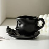 Hjemix | Metal Touching Face Creative Ceramic Kiss Kaffekopp, Kunstnerisk Vibe Krus & Tallerken Sett