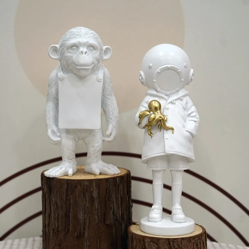 Hjemix | Dropshipping Banksy Skulptur Kolleksjon Blomst Kastende Statue Pop Kunst Moderne Ballongjente Figur Kontor Hjem Dekorasjon