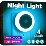 Hjemix | Nattlys plugges inn i veggen [4Pack], nattlys med lysensorer, LED nattlys for barnerommet, baby nattlys, bad natterlys, trappelys, ganglys