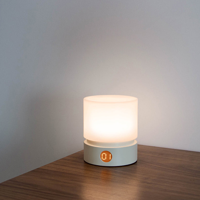 Hjemix | Moderne nordisk timer oppladbar ABS HIPS silikon sylinder LED bordlampe nattlys for natbordet