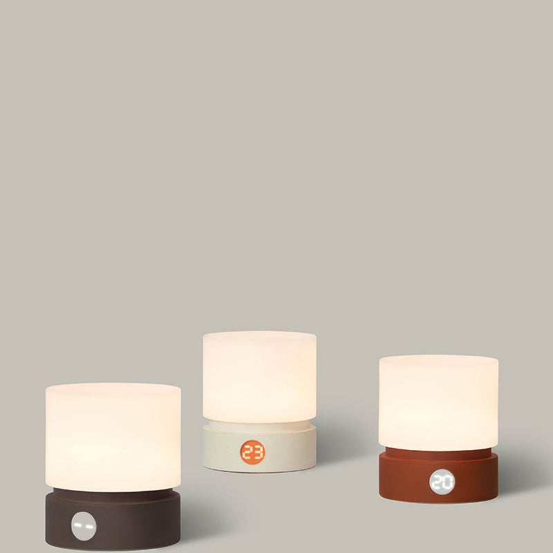 Hjemix | Moderne nordisk timer oppladbar ABS HIPS silikon sylinder LED bordlampe nattlys for natbordet