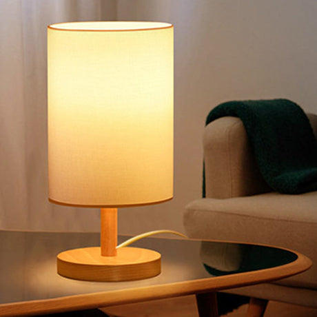 Hjemix | Tradisjonell japansk sylinder trestoff 1-lamps bordlampe for stuen