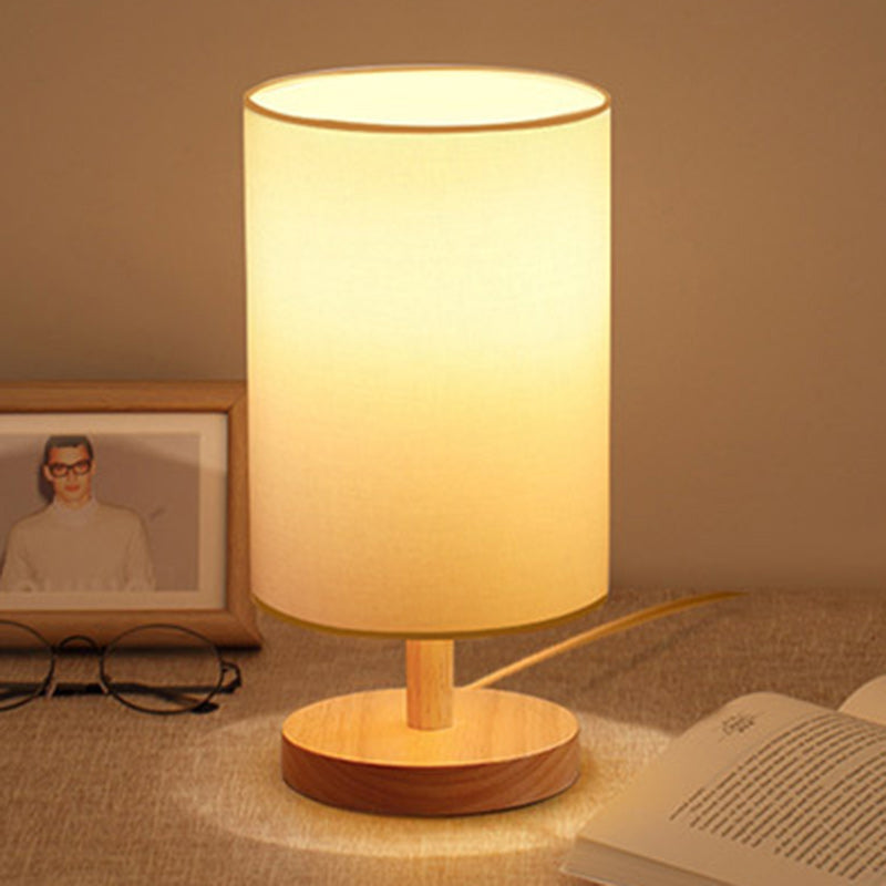 Hjemix | Tradisjonell japansk sylinder trestoff 1-lamps bordlampe for stuen