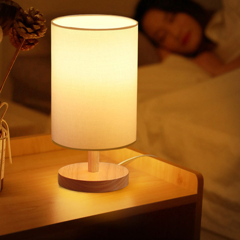 Hjemix | Tradisjonell japansk sylinder trestoff 1-lamps bordlampe for stuen