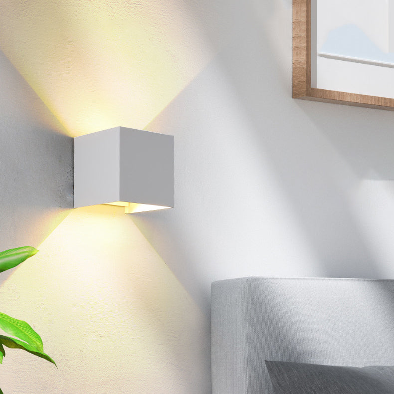 Hjemix | Moderne Minimalistisk Vanntett kube Opp Ned Aluminium Glass Induksjon LED Vegg Lys Lamper For Soverom