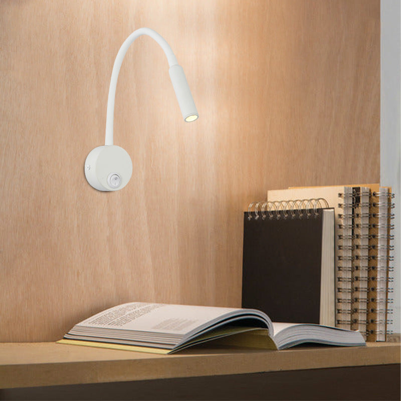 Hjemix | Modern Minimalist Iron Round Flexible Bend Tube LED Reading Lamp Wall Sconce Lamp for Bedroom