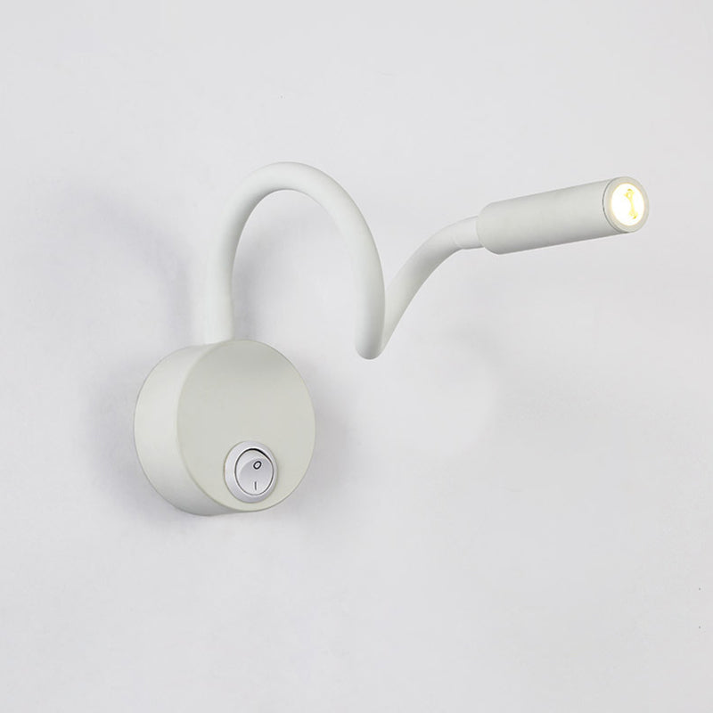 Hjemix | Modern Minimalist Iron Round Flexible Bend Tube LED Reading Lamp Wall Sconce Lamp for Bedroom