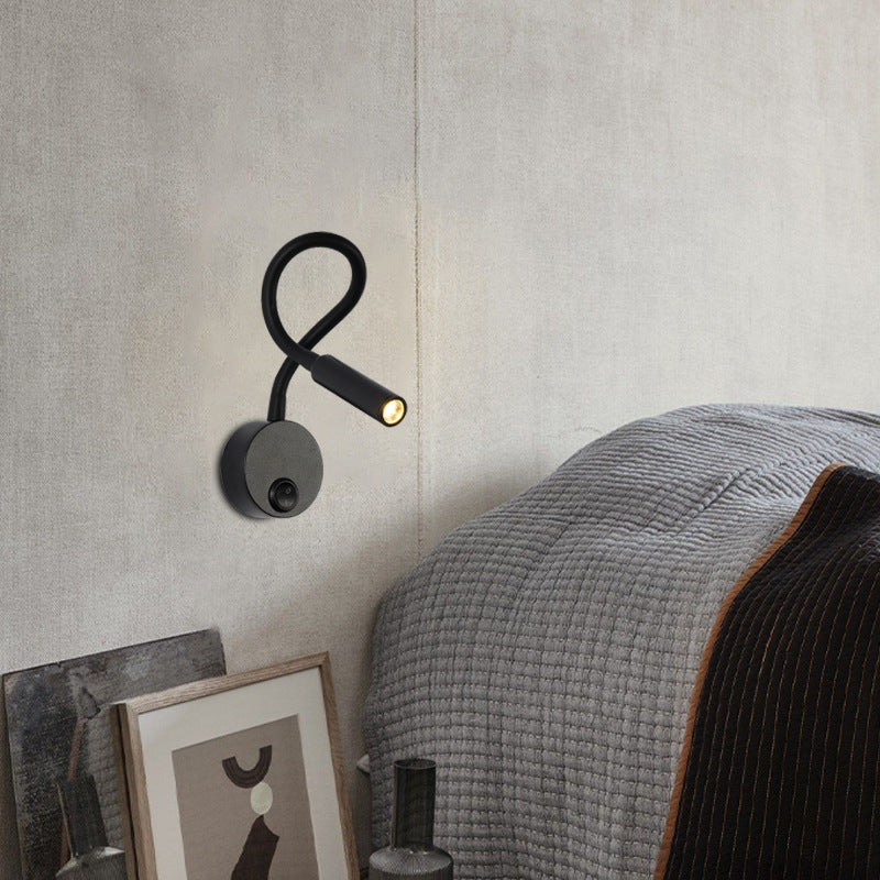 Hjemix | Modern Minimalist Iron Round Flexible Bend Tube LED Reading Lamp Wall Sconce Lamp for Bedroom