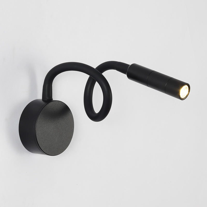 Hjemix | Modern Minimalist Iron Round Flexible Bend Tube LED Reading Lamp Wall Sconce Lamp for Bedroom