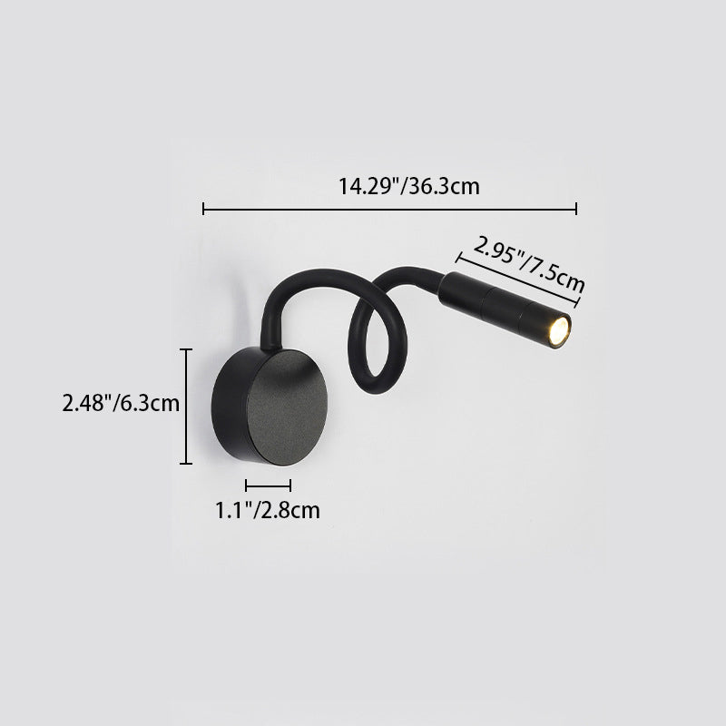 Hjemix | Modern Minimalist Iron Round Flexible Bend Tube LED Reading Lamp Wall Sconce Lamp for Bedroom