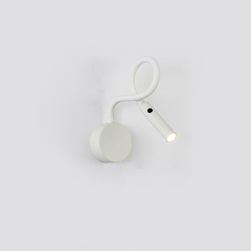 Hjemix | Modern Minimalist Iron Round Flexible Bend Tube LED Reading Lamp Wall Sconce Lamp for Bedroom