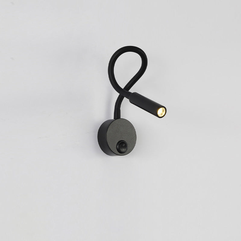 Hjemix | Modern Minimalist Iron Round Flexible Bend Tube LED Reading Lamp Wall Sconce Lamp for Bedroom