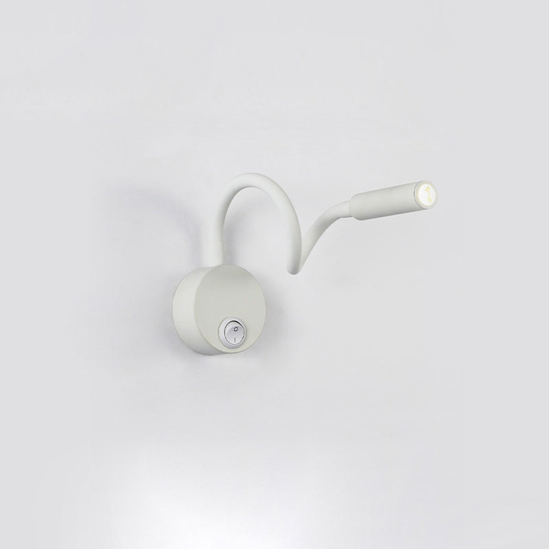 Hjemix | Modern Minimalist Iron Round Flexible Bend Tube LED Reading Lamp Wall Sconce Lamp for Bedroom
