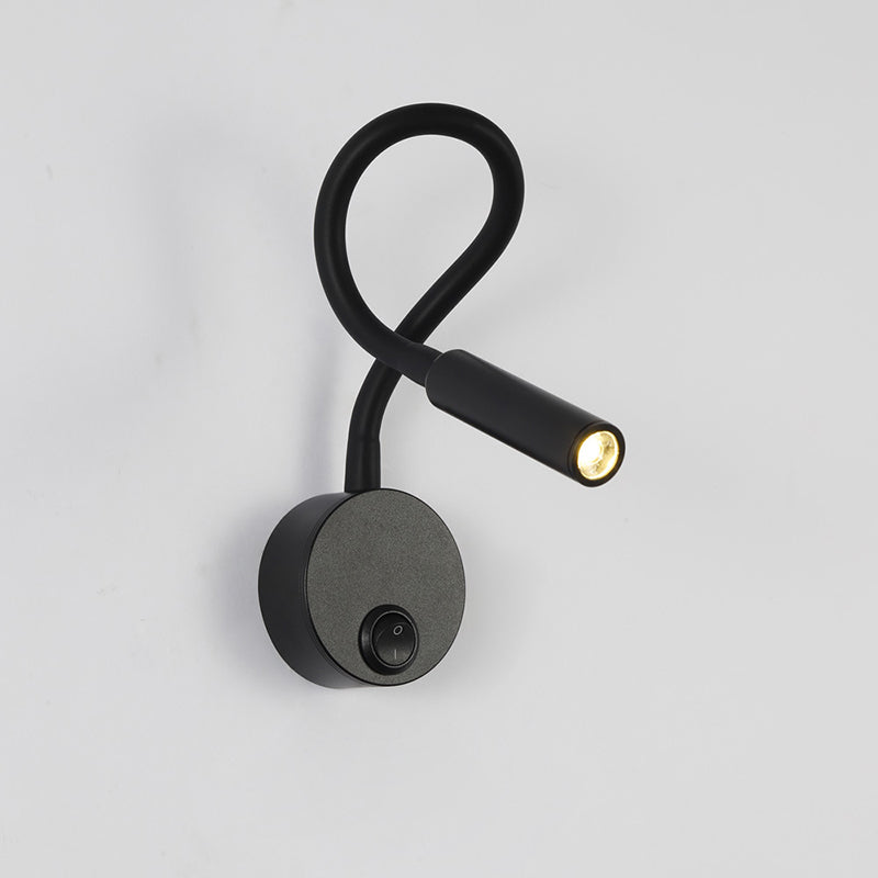 Hjemix | Modern Minimalist Iron Round Flexible Bend Tube LED Reading Lamp Wall Sconce Lamp for Bedroom