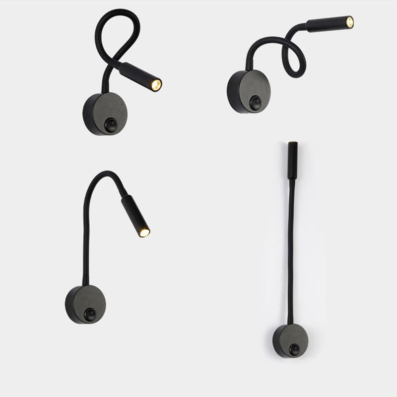 Hjemix | Modern Minimalist Iron Round Flexible Bend Tube LED Reading Lamp Wall Sconce Lamp for Bedroom