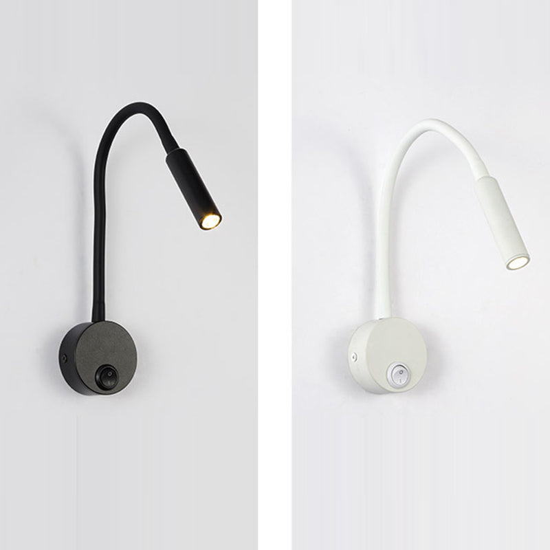 Hjemix | Modern Minimalist Iron Round Flexible Bend Tube LED Reading Lamp Wall Sconce Lamp for Bedroom