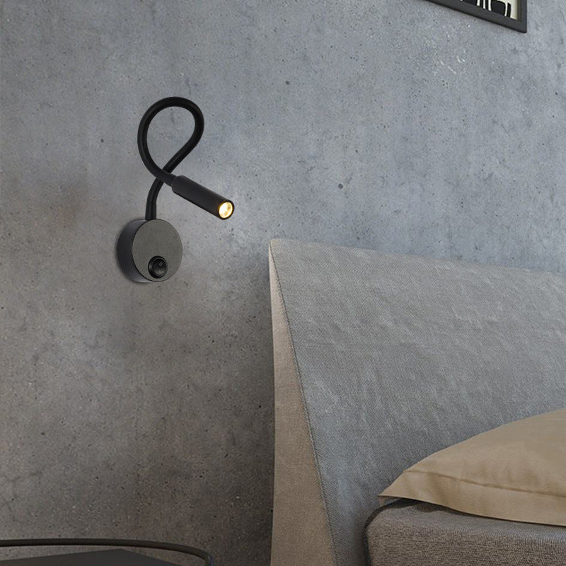 Hjemix | Modern Minimalist Iron Round Flexible Bend Tube LED Reading Lamp Wall Sconce Lamp for Bedroom