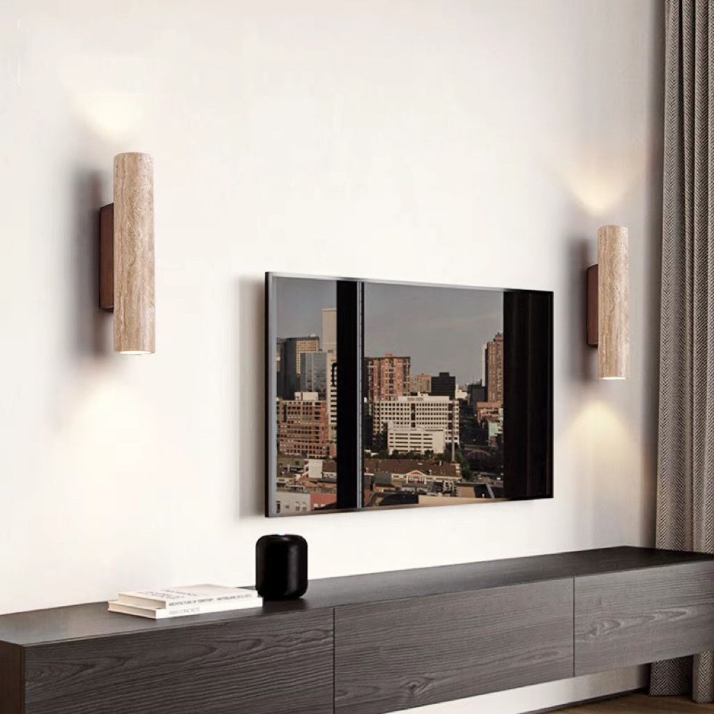 Hjemix | Nordivea Travertin Vegglampe | Skandinavisk Design | 2-Lys | Tre & Travertin