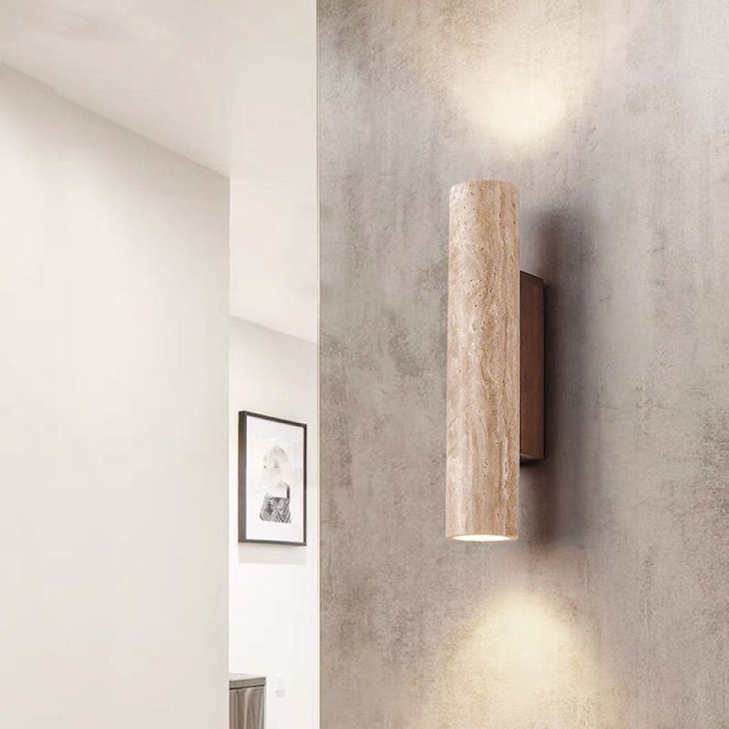 Hjemix | Nordivea Travertin Vegglampe | Skandinavisk Design | 2-Lys | Tre & Travertin