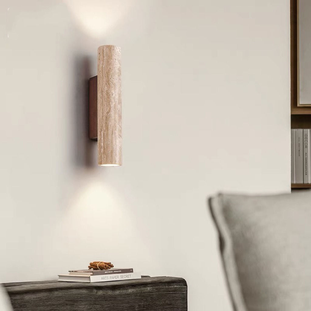 Hjemix | Nordivea Travertin Vegglampe | Skandinavisk Design | 2-Lys | Tre & Travertin