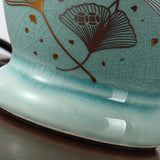 Hjemix | Tradisjonelt kinesisk blomsterdesign rund vifte stoff keramikk 1-lys bordlampe til stuen