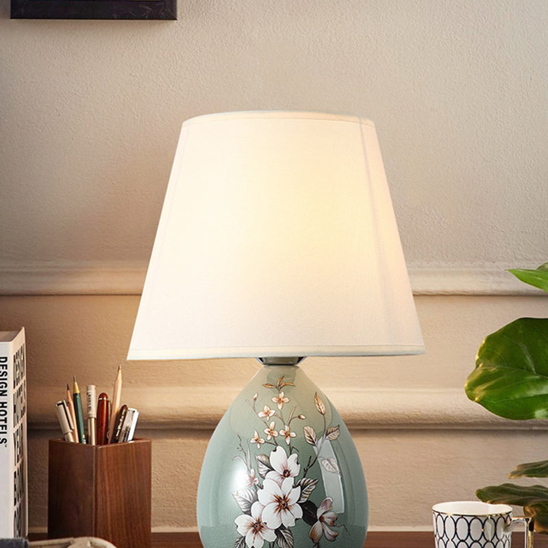 Hjemix | Tradisjonelt kinesisk blomsterdesign rund vifte stoff keramikk 1-lys bordlampe til stuen