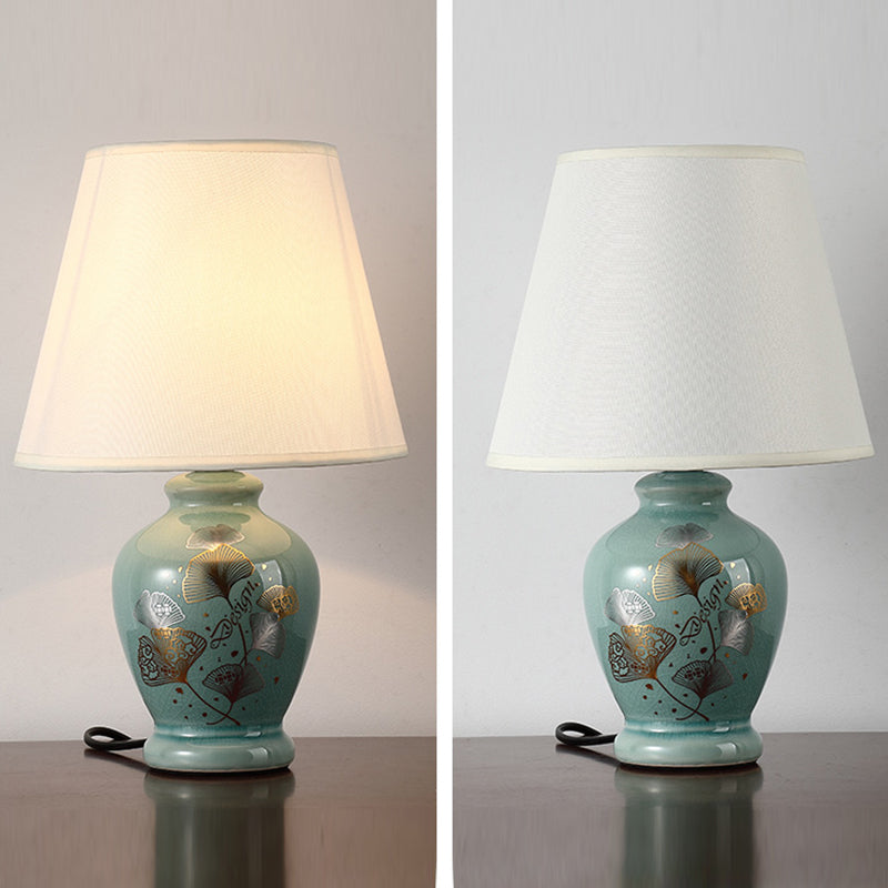 Hjemix | Tradisjonelt kinesisk blomsterdesign rund vifte stoff keramikk 1-lys bordlampe til stuen