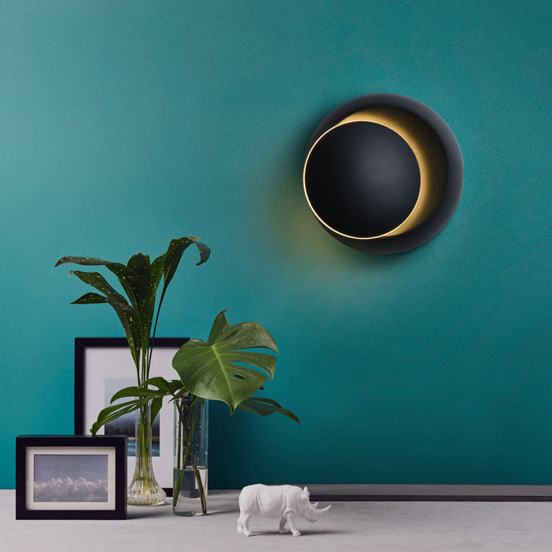 Hjemix | Moderne nordisk jern rund eklips roterbar LED vegglampe for nattbord