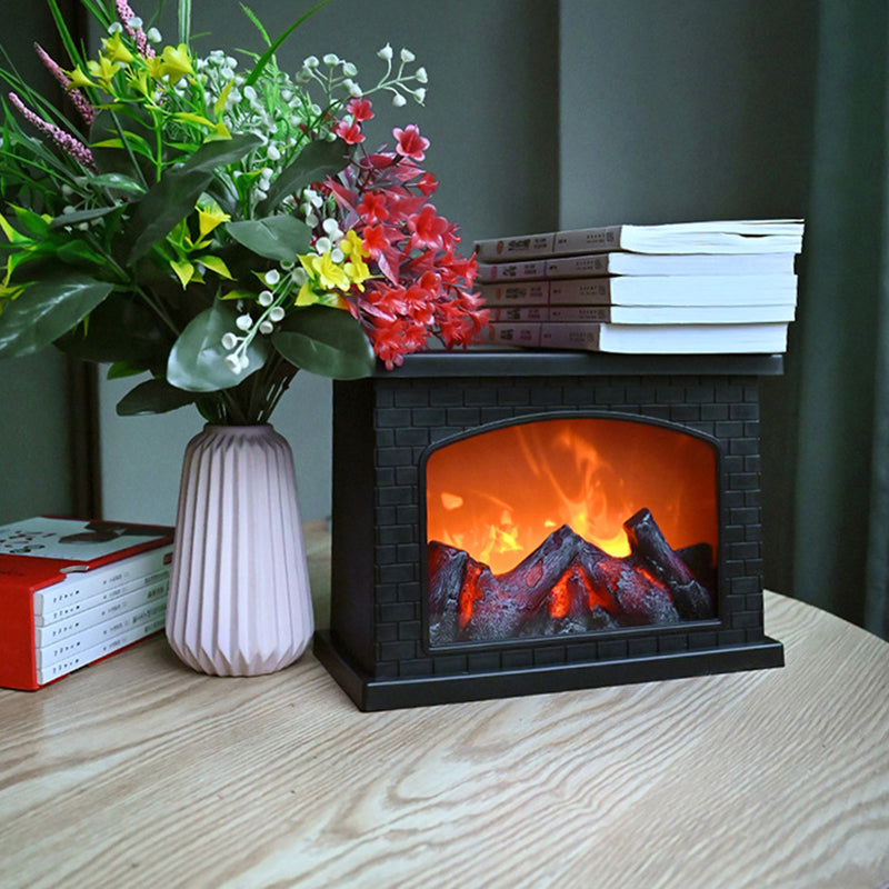 Hjemix | Contemporary Retro ABS Simulert Flamme Peis Rundt Batteri Rektangulær LED Bordlampe For Stue