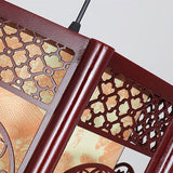 Hjemix | Tradisjonell kinesisk tre-PVC sylinderlykt med utskåret fisk 1-lampe pendellampe for spisestuen